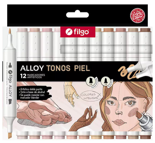 MARCADOR ARTISTICO DOBLE PUNTA ALLOY X 12 U FILGO SKIN TONES / TONOS PIEL