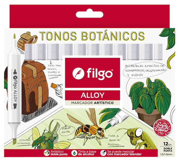 Marcador artístico doble punta Alloy/ Estuche 12 botánicos FILGO