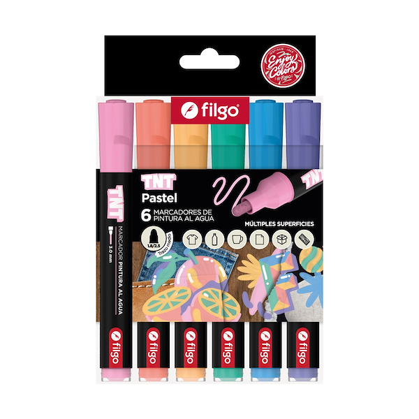 Marcador pintura al agua TNT 3.0 / Estuche 6 pastel FILGO