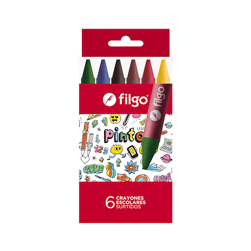 CRAYONES DE CERA PINTO / ESTUCHE 6 SURTIDO FILGO - $ 1.500