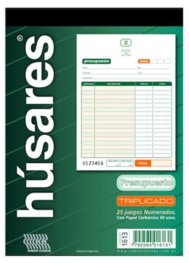 TALONARIO PRESUPUESTO TRIPLICADO GRANDE HUSARES - $ 6.600
