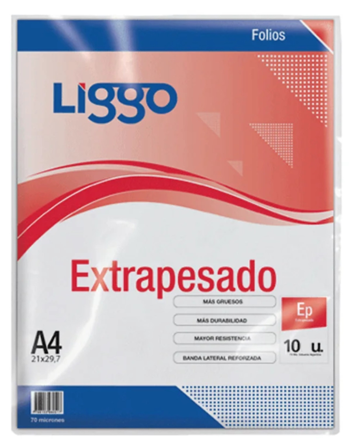 FOLIO A4 EXTRAPESADO X 10 UNID. LIGGO - $ 2.500