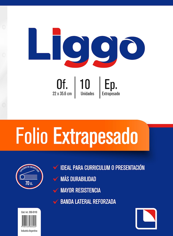 FOLIOS EXTRAPESADOS OFICIO PLANO X10 LIGGO - $ 2.900