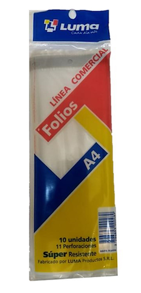 FOLIO POLIETILENO SUPER A4 X10 - 80MIC LUMA