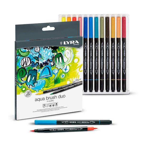 MARCADOR AQUABRUSH 12 COLORES LYRA