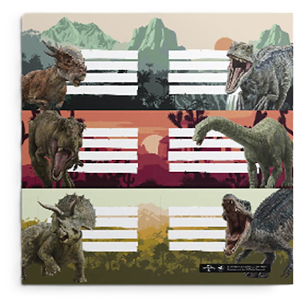 ETIQUETAS ESCOLARES PACK X 12 MOOVING JURASSIC WORLD