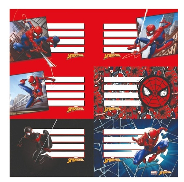 ETIQUETAS ESCOLARES PACK X 12 MOOVING SPIDERMAN