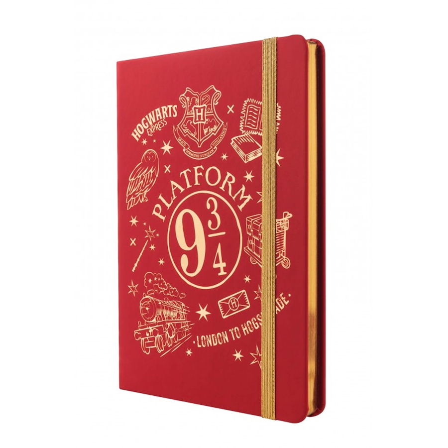 CUADERNO A5 NOTES - RAYADO 80 Hjs MOOVING HARRY POTTER - ROJO/DORADO - $ 19.900