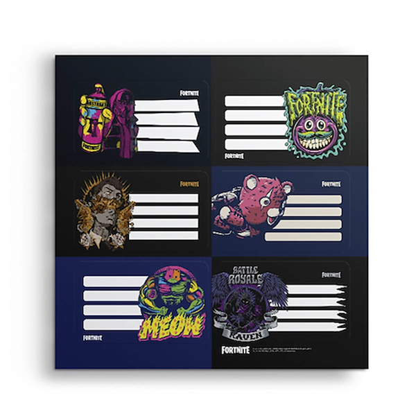 ETIQUETAS ESCOLARES PACK X 12 MOOVING FORTNITE
