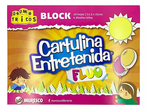BLOCK DE DIBUJO CARTULINA ENTRETENIDA - FLUO GEOMETRICO MURESCO