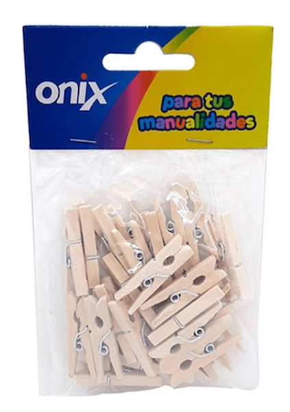 BROCHES MINI DE MADERA NATURAL 30 MM PACK X 30 UNID. ONIX 30 MM