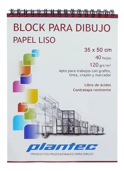 BLOCK LISO 35x50 120 Gr 40 Hjs PLANTEC ANILLADO SUPERIOR