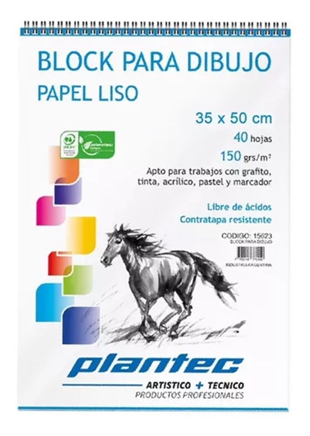 BLOCK LISO 35x50 150 Gr 40 Hjs PLANTEC ANILLADO SUPERIOR - $ 22.000
