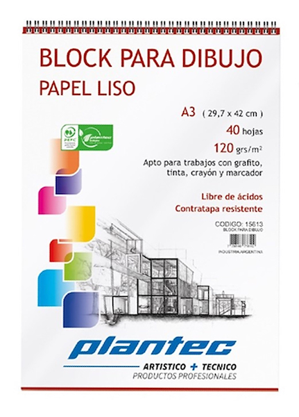 BLOCK LISO A3 120 Gr 40 Hjs PLANTEC ANILLADO SUPERIOR