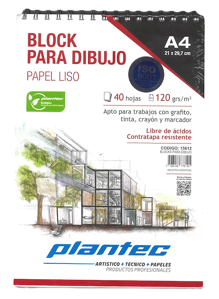 BLOCK LISO A4 120 Gr 40 Hjs PLANTEC ANILLADO SUPERIOR