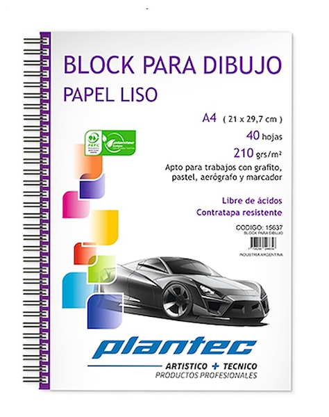 BLOCK LISO A4 210 Gr 40 Hjs PLANTEC ANILLADO LATERAL