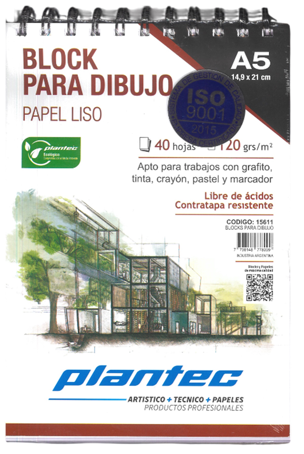 BLOCK LISO A5 120 Gr 40 Hjs PLANTEC ANILLADO SUPERIOR - $ 5.900
