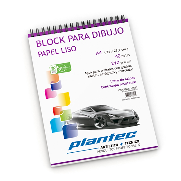 BLOCK LISO A4 210 Gr 40 Hjs PLANTEC ANILLADO SUPERIOR