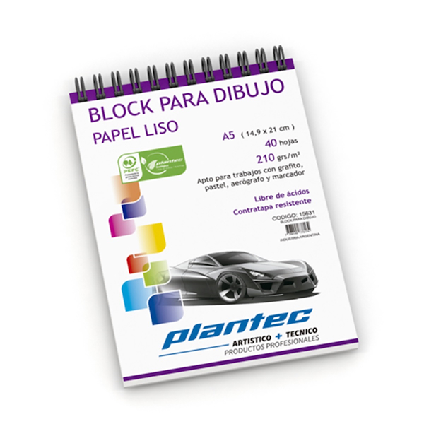 BLOCK LISO A5 210 Gr 40 Hjs PLANTEC ANILLADO SUPERIOR