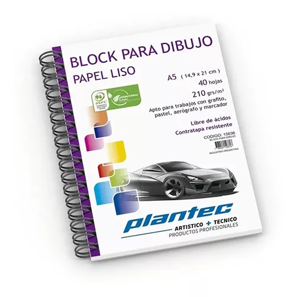 BLOCK LISO A5 210 Gr 40 Hjs PLANTEC ANILLADO LATERAL