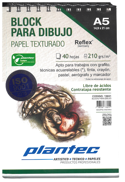 BLOCK TEXTURADO A5 210 Gr 40 Hjs PLANTEC ANILLADO SUPERIOR