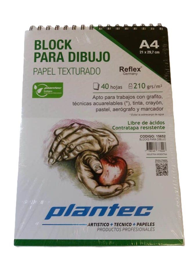 BLOCK TEXTURADO A4 210 Gr 40 Hjs PLANTEC ANILLADO SUPERIOR - $ 18.900