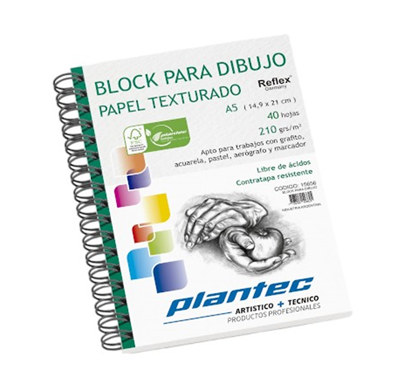 BLOCK TEXTURADO A5 210 Gr 40 Hjs PLANTEC ANILLADO LATERAL
