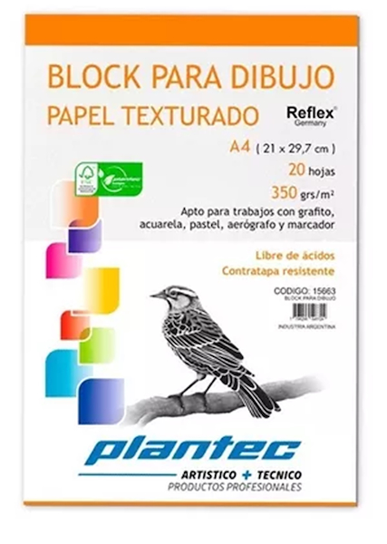 BLOCK TEXTURADO A4 350 Gr 20 Hjs PLANTEC ENCOLADO SUPERIOR