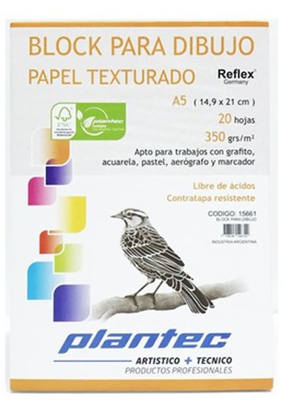 BLOCK TEXTURADO A5 350 Gr 20 Hjs PLANTEC ENCOLADO SUPERIOR