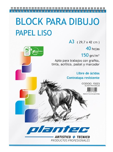 BLOCK LISO A3 150 Gr 40 Hjs PLANTEC ANILLADO SUPERIOR - $ 16.900