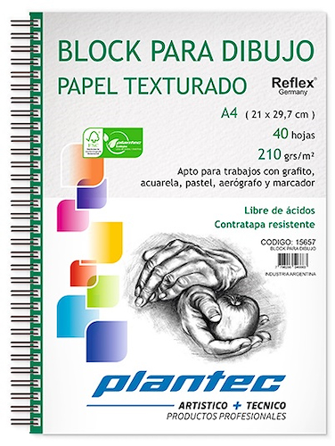 BLOCK TEXTURADO A4 210 Gr 40 Hjs PLANTEC ANILLADO LATERAL - $ 18.900