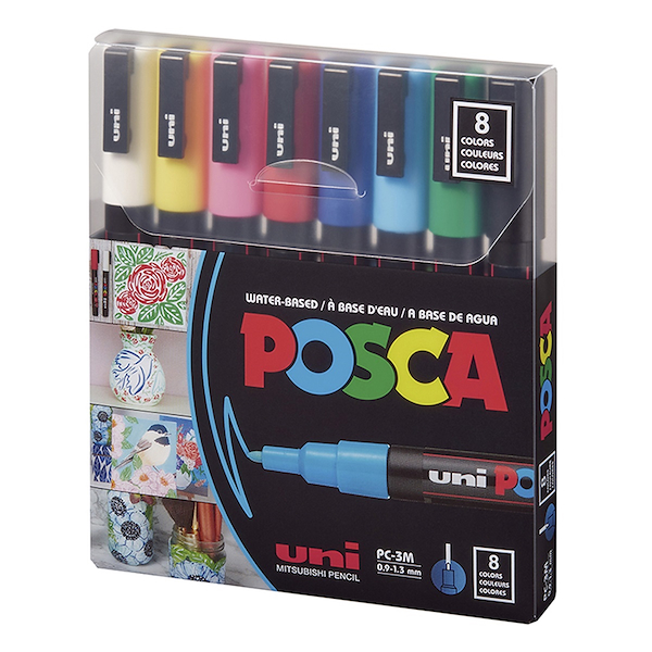 MARCADOR PC-3M PUNTA MEDIA SET X 8 CLASICO POSCA 0.9 MM - 1.3 MM