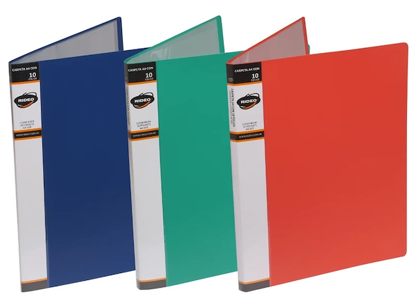 CARPETA - A4 - CON 10 FOLIOS - FLEX - COLORES CLASICOS RIDEO FLEX