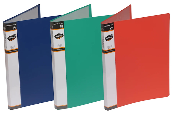 CARPETA - A4 - CON 20 FOLIOS - FLEX - COLORES CLASICOS RIDEO