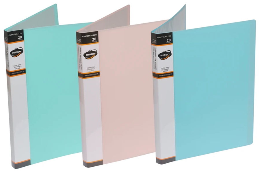 CARPETA - A4 - CON 20 FOLIOS - FLEX - COLORES PASTEL RIDEO - $ 4.500