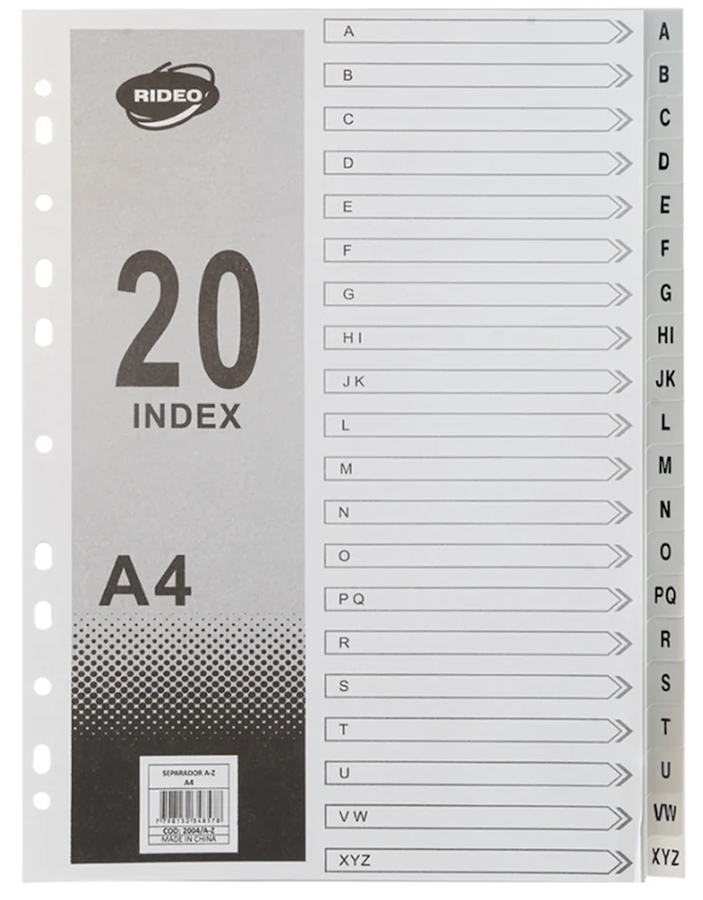INDICE A4 PLASTICO - A Z RIDEO - $ 8.900