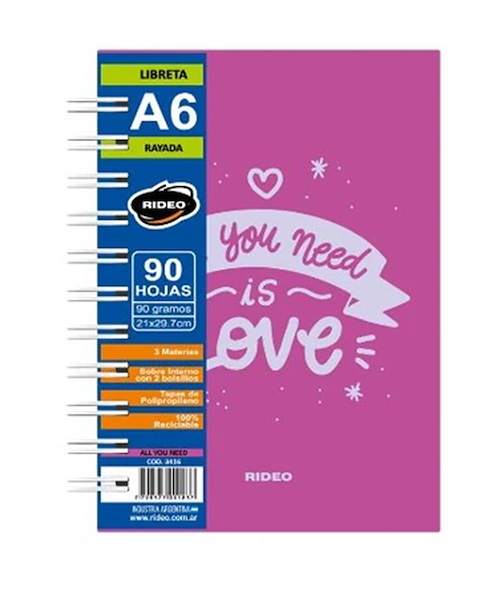 LIBRETA A6 - 90 Hjs RAYADO RIDEO ALL YOU NEED