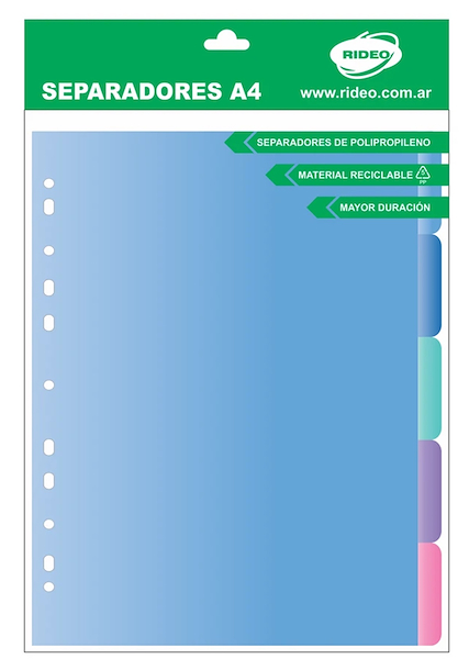 SEPARADOR A4  ESCOLAR - 5 POSICIONES - PERLADO RIDEO