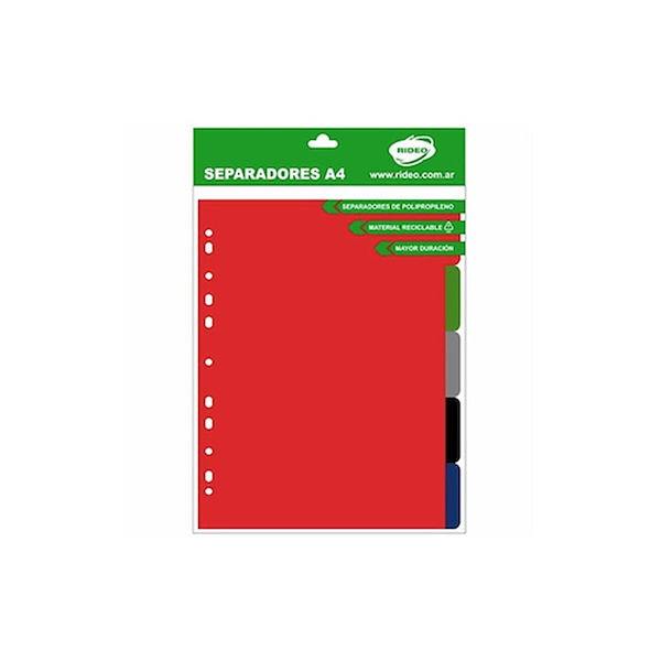 SEPARADORES A4 PLASTICOS PACK X 5 - MATT COLOR CLASICO RIDEO