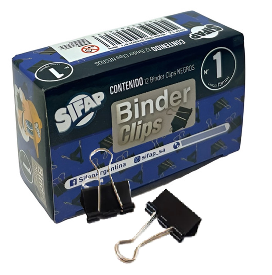 APRIETA PAPELES BINDER 1 NEGRO X12 UDS. (19MM) SIFAP - $ 1.900
