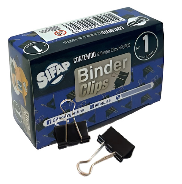 APRIETA PAPELES BINDER 1 NEGRO X12 UDS. (19MM) SIFAP