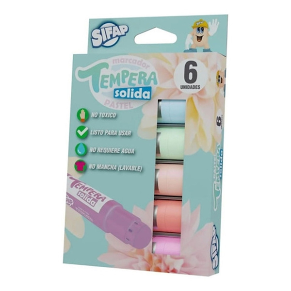 TEMPERA SOLIDA PASTEL X 6 UDS SIFAP