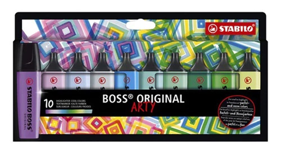 RESALTADOR BOSS ARTY ESTUCHE x 10 COLORES FRIOS STABILO - $ 24.900