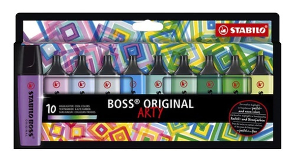 RESALTADOR BOSS ARTY ESTUCHE x 10 COLORES FRIOS STABILO