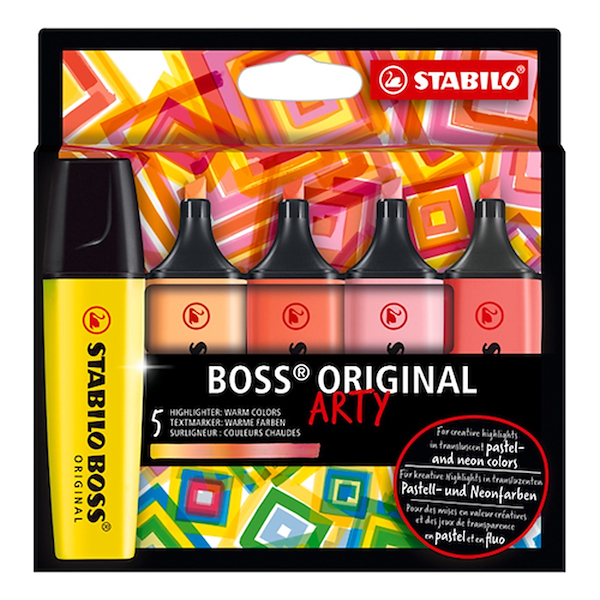 RESALTADOR BOSS ARTY ESTUCHE x 5 COLORES CALIDOS STABILO