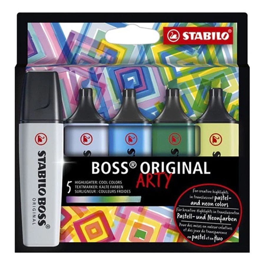 RESALTADOR BOSS ARTY ESTUCHE x 5 COLORES FRIOS STABILO - $ 9.900