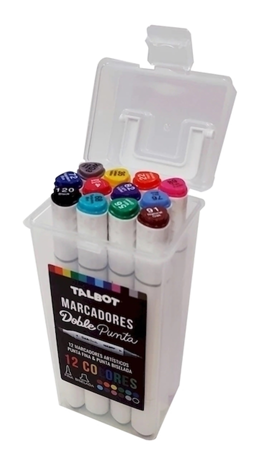 MARCADOR DOBLE PUNTA VALIJA x 12 U. TALBOT 12 Unidades - $ 12.000