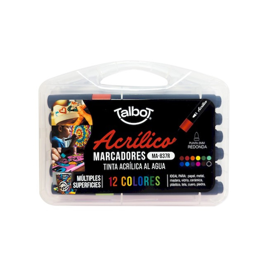 MARCADOR ACRILICO VALIJA X 12 U TALBOT 12 Unidades - $ 7.900