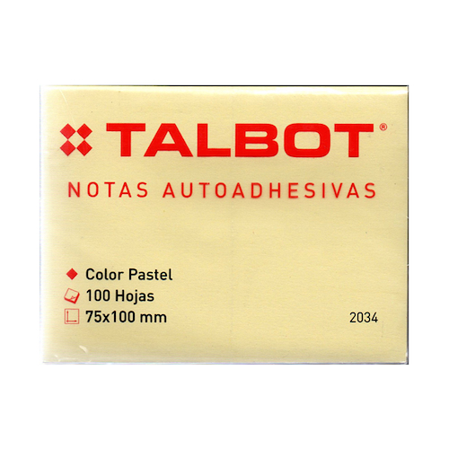 NOTAS AUTOADHESIVAS 75x100mm x 100h AMARILLA TALBOT - $ 2.500