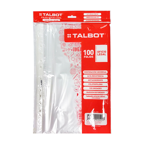 FOLIO OFICIO POLIPROPILENO x100u TALBOT - $ 10.200